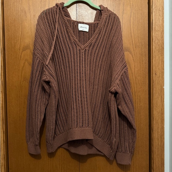 Wilfred Sweaters - Aritzia Wilfred Free Cardan Hoodie Women's Brown Knit Hooded Sweater